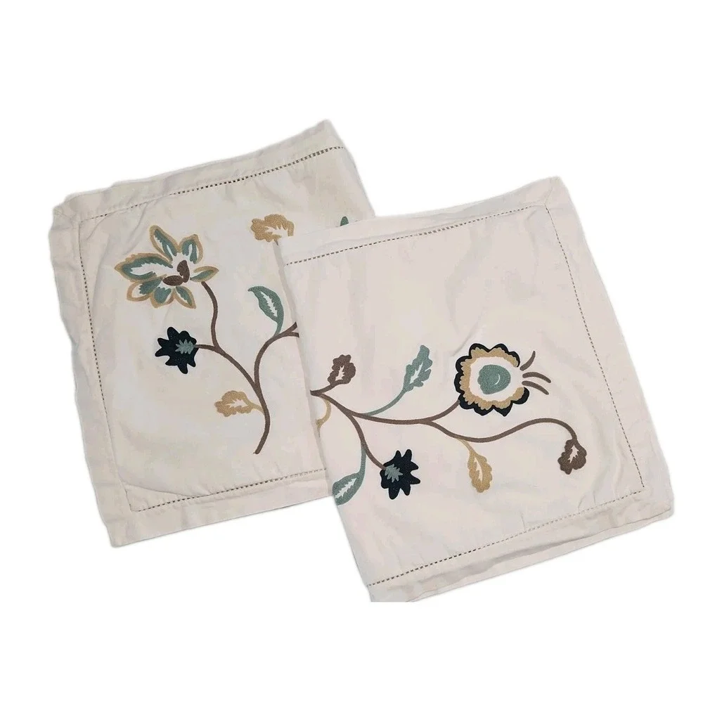 2/ Embroidered King Shams Noble Excellence Off-White Jacobian Floral Crewel